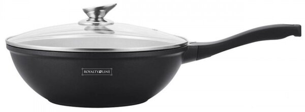 Τηγάνι Wok Royalty Line RL-BW28M, 28cm, Mαρμάρινη επίστρωση, Επαγωγή, Μαλακή λαβή, Μαύρο