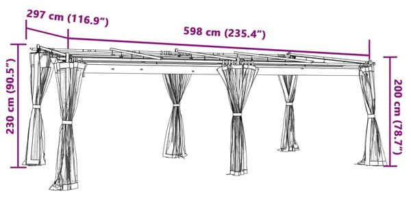 Κιόσκι με Τοίχους από Δίχτυ Κρεμ 6x3 μ. από Ατσάλι - Κρεμ