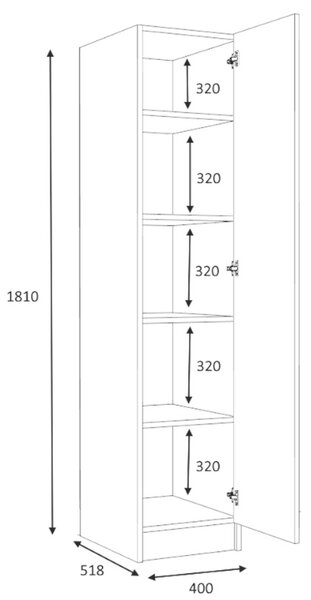 Ντουλάπα ρούχων Ricardo Megapap μονόφυλλη χρώμα λευκό 40x51,8x181εκ