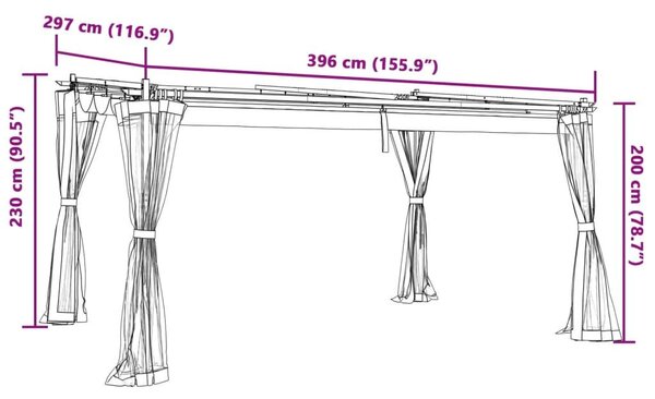 Κιόσκι με Τοίχους από Δίχτυ Taupe 4x3 μ. από Ατσάλι - Μπεζ-Γκρι