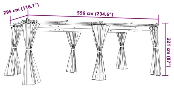 Κιόσκι με Κουρτίνες Ανθρακί 6x3 μ. Ατσάλινο - Ανθρακί