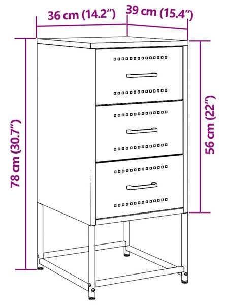 Κομοδίνο Μαύρο 36x39x78 εκ. από Χάλυβα - Μαύρο