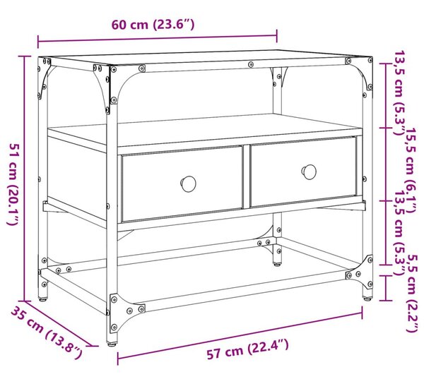 Έπιπλο Τηλεόρασης Γυάλ Επιφάνεια Sonoma Δρυς 60x35x51εκ Επ Ξύλο - Καφέ