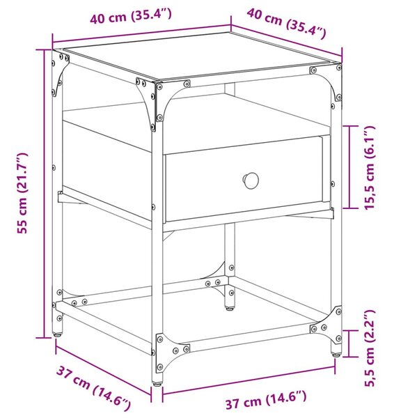 Κομοδίνο Καπνιστή Δρυς 40x40x55 εκ. από Επεξεργασμένο Ξύλο - Καφέ