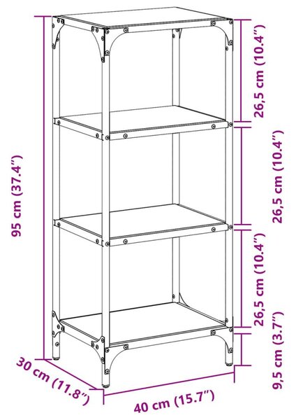 Ράφι Αποθήκευσης Επιφάνεια Διαφανές Γυαλί 40x30x95 εκ Ατσάλι - Διαφανές