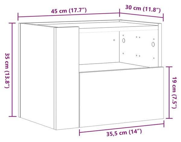 Κομοδίνα Επιτοίχια Γκρι Sonoma 45x30x35 εκ. - Γκρι