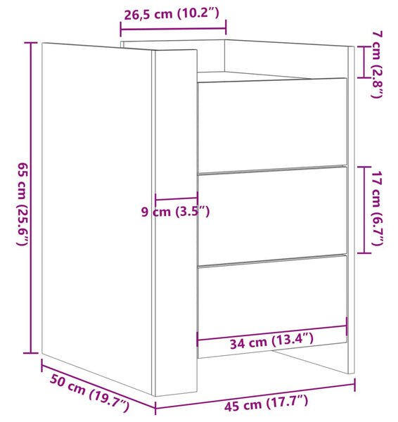 Κομοδίνο Γκρι Σκυροδέματος 45x50x65 εκ. από Επεξεργασμένο Ξύλο - Γκρι