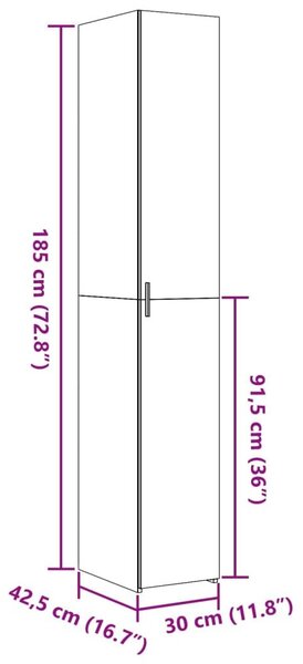 Ντουλάπι Γκρι Sonoma 30x42,5x185 εκ. από Επεξεργασμένο Ξύλο - Γκρι