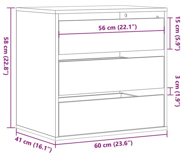 Συρταριέρα Γκρι Sonoma 60x41x58 εκ. από Επεξεργ. Ξύλο - Γκρι