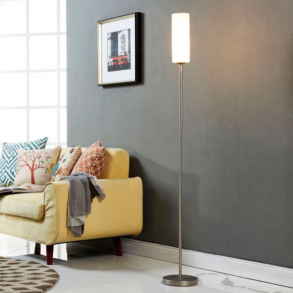Lindby Φωτιστικό δαπέδου Vinsta, ύψος 153 cm, λευκό, γυαλί, μέταλλο, Λευκό, Σαλόνι / τραπεζαρία, Γυαλί, σύγχρονο