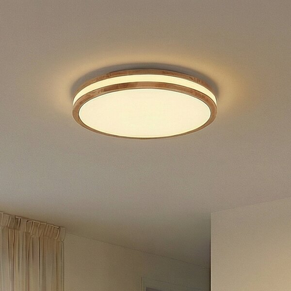 Lindby Φωτιστικό οροφής LED Emiva, 50 cm, ανοιχτόχρωμο ξύλο, CCT, ρυθμιζόμενος, Ξύλου, Σαλόνι / τραπεζαρία, Ξύλο, σύγχρονο