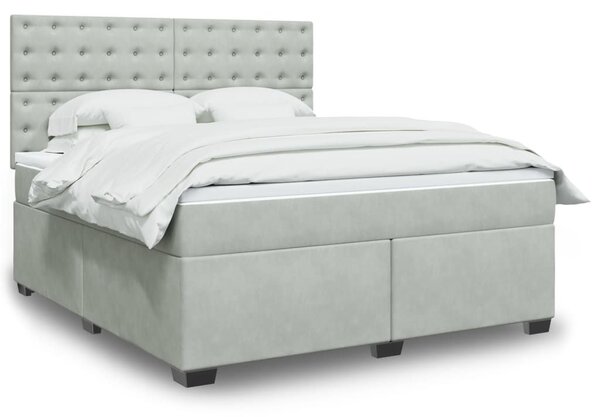 Κρεβάτι Boxspring με Στρώμα Ανοιχτό Γκρι 180x200 εκ. Βελούδινο - Γκρι