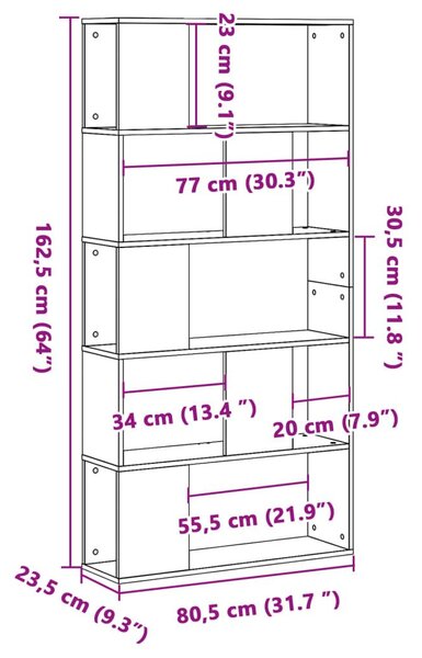 Βιβλιοθήκη 5Επιπέδων Sonoma Δρυς 80,5x23,5x162,5 εκ. Επεξ. Ξύλο - Καφέ