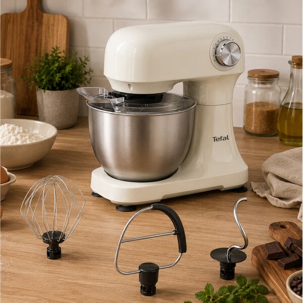 Κουζινομηχανή Tefal Bake Easy QB140A με ισχύ 500W, 12 ταχύτητες και χωρητικότητα 3.5L - Λευκό