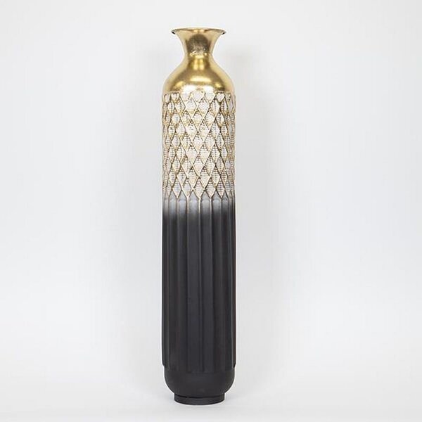 Βάζο Επιδαπέδιο Μεταλλικό 752-22016 16x16x81cm Gold-Black-White Estheti Home