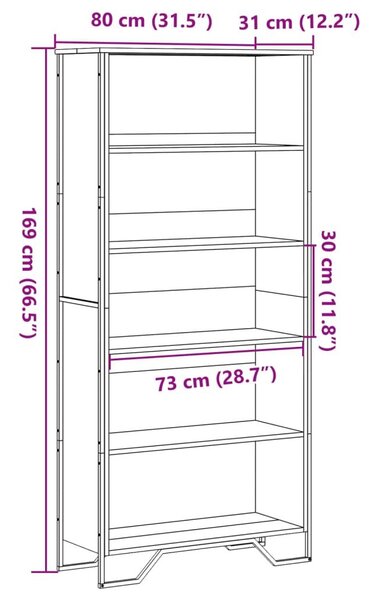 Βιβλιοθήκη Καφέ Δρυς 80x31x169 εκ. από Επεξεργασμένο Ξύλο - Καφέ