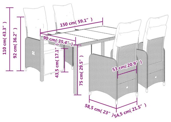 Σετ Επίπλων Bistro Κήπου 5 τεμ. Γκρι Συνθετ. Ρατάν με Μαξιλάρια - Γκρι