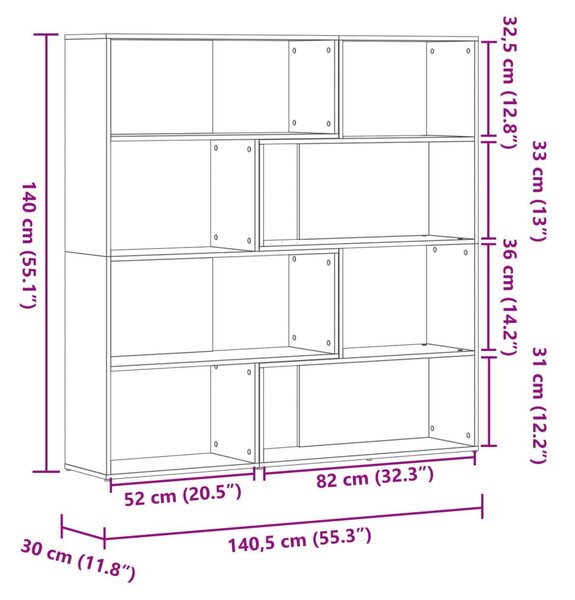 Βιβλιοθήκη Γωνιακή 4 Επ. Καφέ Δρυς 85x85x140 εκ Επεξ. Ξύλο - Καφέ