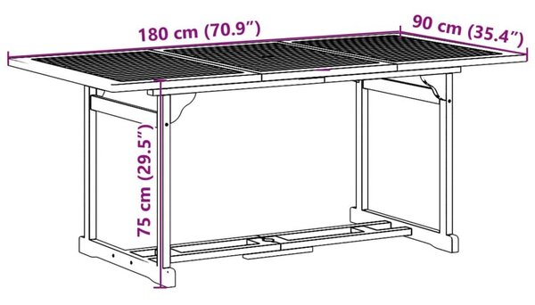 Σετ Τραπεζαρίας Κήπου 7 Τεμαχίων 180x90x75 εκ. Μασίφ Ακακία - Καφέ