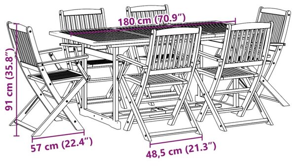 Σετ Τραπεζαρίας Κήπου 7 Τεμαχίων 180x90x75 εκ. Μασίφ Ακακία - Καφέ