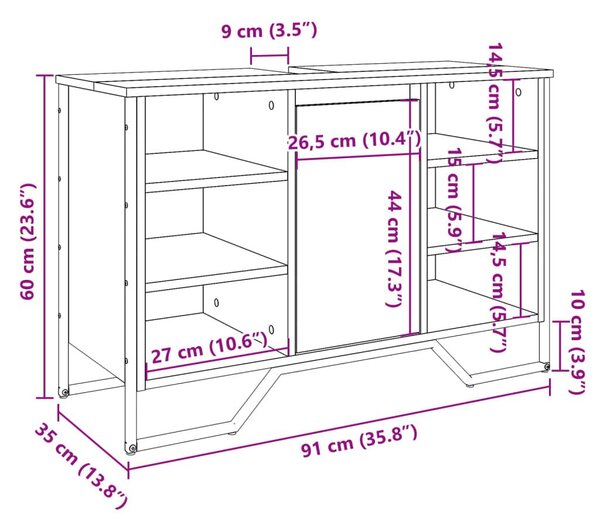 Ντουλάπι Νιπτήρα Μπάνιου Καφέ Δρυς 91x35x60 εκ. Επεξ. Ξύλο - καφέ δρυς