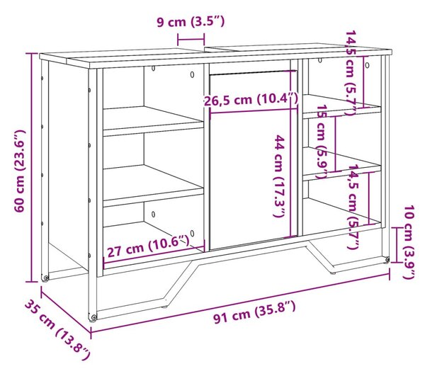 Ντουλάπι Νιπτήρα Μπάνιου Μαύρο 91x35x60 εκ. Επεξεργασμένο Ξύλο - Μαύρο