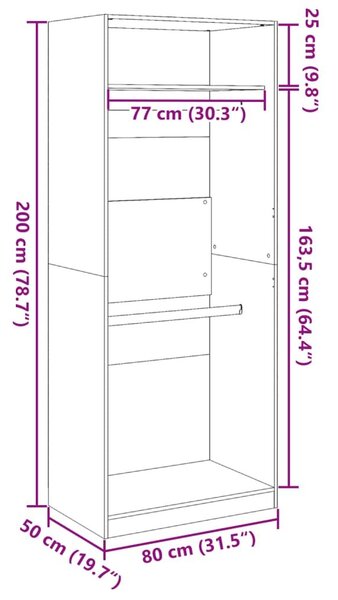 Ντουλάπα Γκρι του Σκυροδέματος 80x50x200 εκ. Επεξεργασμένο Ξύλο - Γκρι