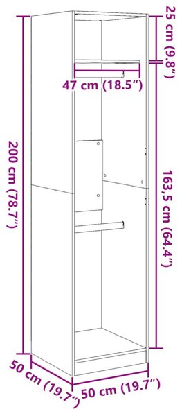 Ντουλάπα Καφέ Αρτισιανή Δρυς 50x50x200εκ από Επεξεργασμένο Ξύλο - Καφέ