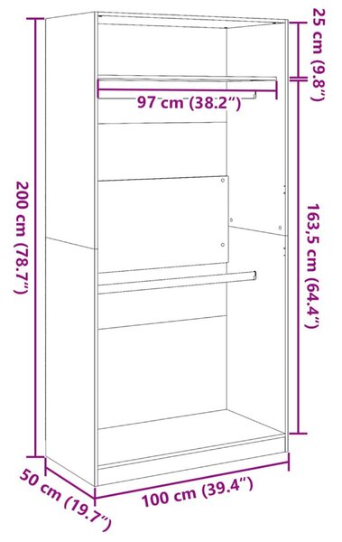 Ντουλάπα Καπνιστή Δρυς 100x50x200 εκ. από Επεξεργασμένο Ξύλο - Καφέ