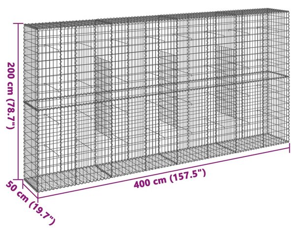 Συρματοκιβώτιο με Κάλυμμα 400x50x200εκ. από Γαλβανισμένο Χάλυβα - Ασήμι