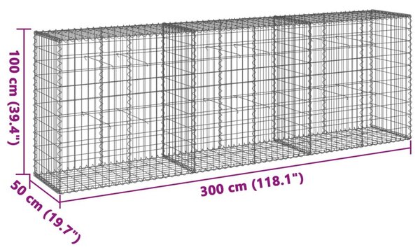 Συρματοκιβώτιο με Κάλυμμα 300x50x100εκ. από Γαλβανισμένο Χάλυβα - Ασήμι