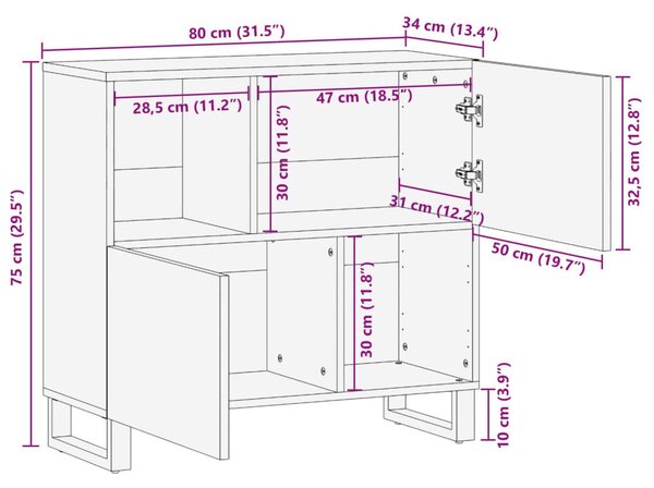 Ντουλάπι 80x34x75 εκ. από Μασίφ Ξύλο Ακακίας - Πολύχρωμο