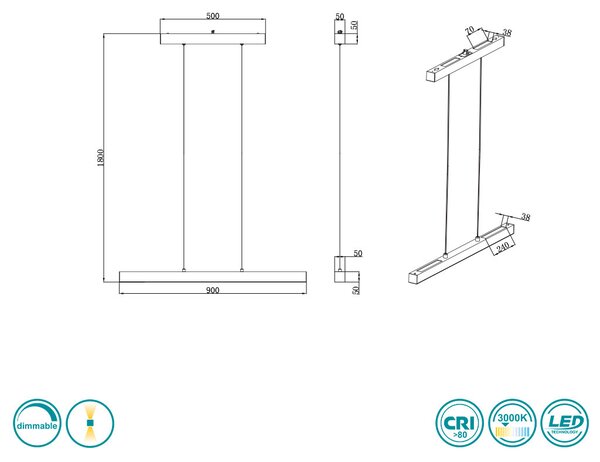 Κρεμαστό Ράγας DUOline Trio Lighting Paros 73043132 Μαύρο Ματ