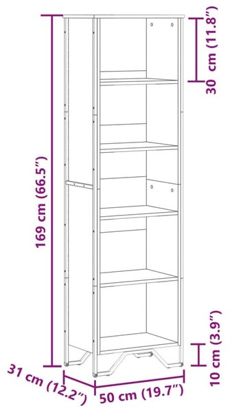 Βιβλιοθήκη Καπνιστή Δρυς 50x31x169 εκ. από Επεξεργασμένο Ξύλο - Καφέ