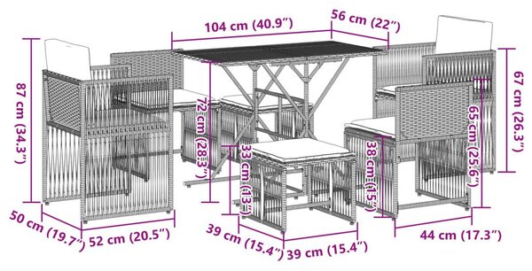 Σετ Τραπεζαρίας Κήπου 7 Τεμ. Μαύρο Συνθετικό Ρατάν με Μαξιλάρια - Μαύρο