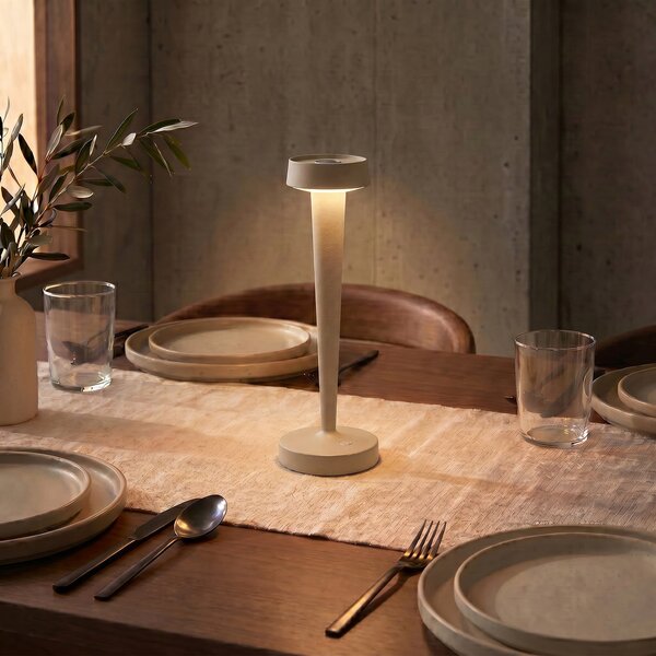 Lucande LED-Akku-Kerzenständer Lea, βάζο, μπεζ, 28 cm, ρυθμιζόμενος, Μπεζ, Σαλόνι / τραπεζαρία, Μέταλλο, σύγχρονο