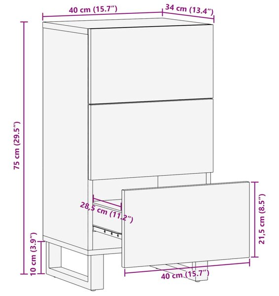 Ντουλάπι 40 x 34 x 75 εκ. από Μασίφ Ακατέργαστο Ξύλο Μάνγκο - Καφέ