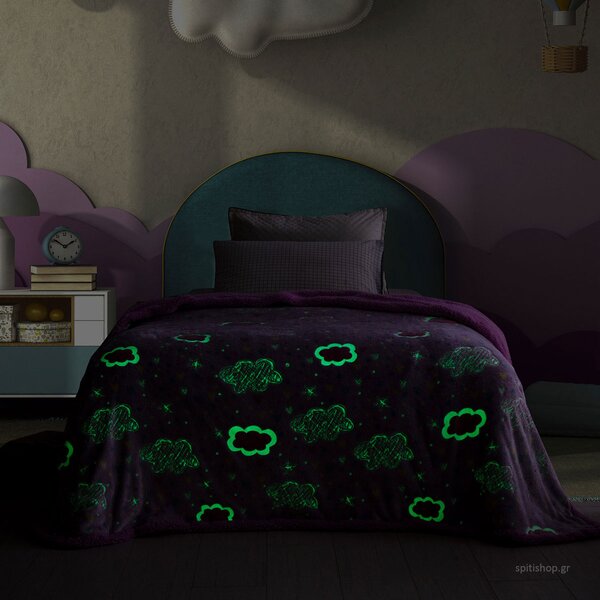 Φωσφοριζέ Κουβέρτα Fleece Μονή Με Γουνάκι (160x220) Palamaiki Luminous Doodle