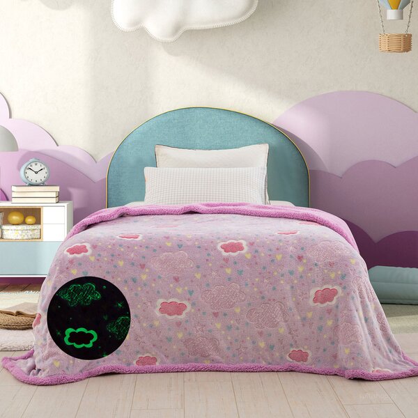 Φωσφοριζέ Κουβέρτα Fleece Μονή Με Γουνάκι (160x220) Palamaiki Luminous Doodle