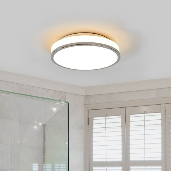 Lindby LED φωτιστικό οροφής Lyss, Ø 28 cm, χρώμιο, IP44, Λευκό, Μπάνιο, Γυαλί, σύγχρονο