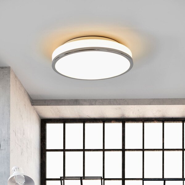 Lindby LED φωτιστικό οροφής Lyss, Ø 28 cm, χρώμιο, IP44, Λευκό, Μπάνιο, Γυαλί, σύγχρονο