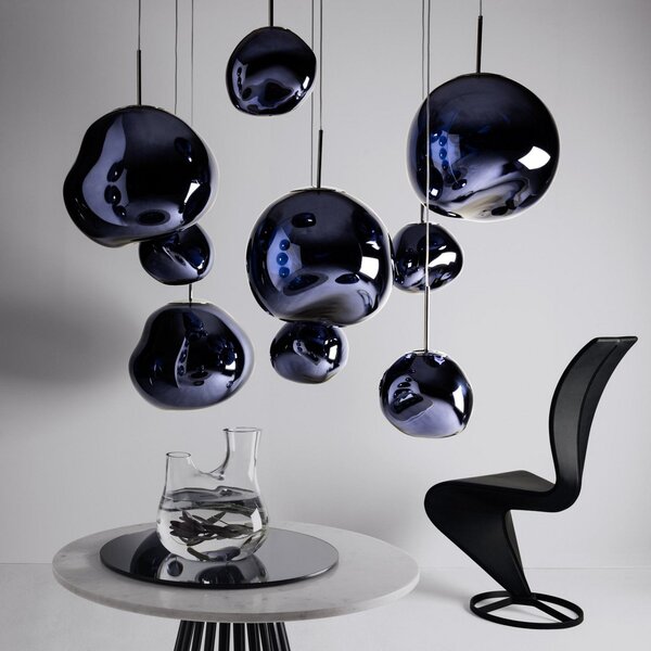 Tom Dixon LED κρεμαστό φωτιστικό Melt Mini, Ø 28 cm, καπνιστό, ρυθμιζόμενος, Γκρι, Σαλόνι / τραπεζαρία, Πλαστικό, σχεδιασμός