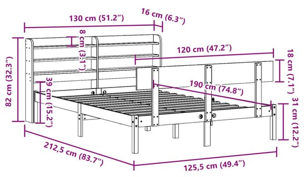 Σκελετός Κρεβατιού Χωρίς Στρώμα 120x190 εκ Μασίφ Ξύλο Πεύκου - Καφέ