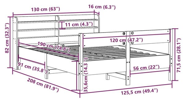 Σκελετός Κρεβατιού Χωρίς Στρώμα 120x190 εκ Μασίφ Ξύλο Πεύκου - Καφέ