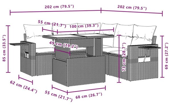 Σαλόνι Κήπου Σετ 6 Τεμαχίων Γκρι Συνθετικό Ρατάν με Μαξιλάρια - Γκρι