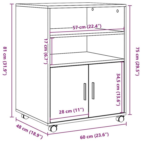 Ντουλάπι Τροχήλατο Γκρι Σκυρ. 60x48x81 εκ. από Μοριοσανίδα - Γκρι