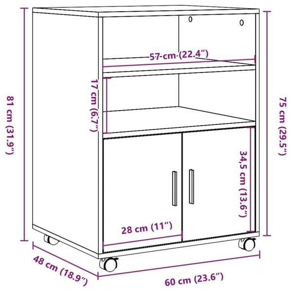 Ντουλάπι Τροχήλατο Λευκό 60 x 48 x 81 εκ. από Επεξ. Ξύλο - Λευκό