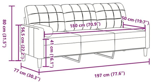 Καναπές Τριθέσιος Κρεμ 180 εκ. Βελούδινος με Μαξιλάρια - Κρεμ