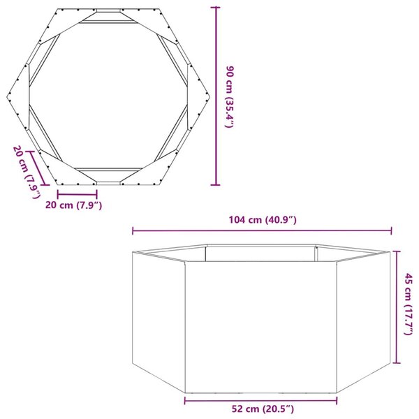 Ζαρντινιέρα Κήπου Εξάγωνη 104x90x45 εκ. Γαλβανισμένο Χάλυβα - Καφέ