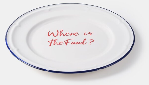 Sinsay - Κεραμικό πιάτο με επιγραφή Where is The Food? - μπλε